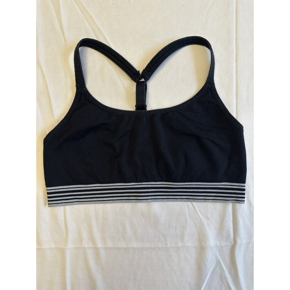 Athleta Black Seamless Sports Bra Medium Racerback Adjustable Low Impact